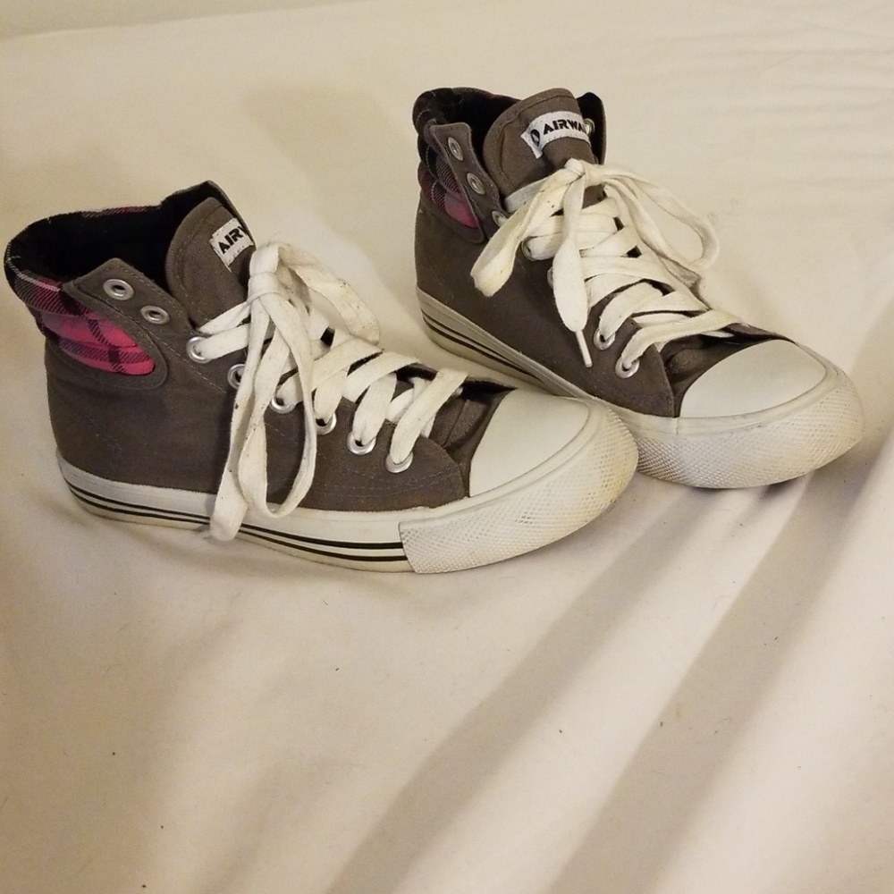 Gray High Top Sneakers with Plaid detailing